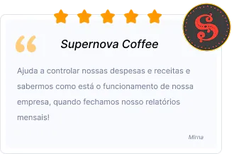 Avaliação positiva da Supernova Coffee destacando o controle financeiro e geração de relatórios que o sistema para cafeterias oferece.